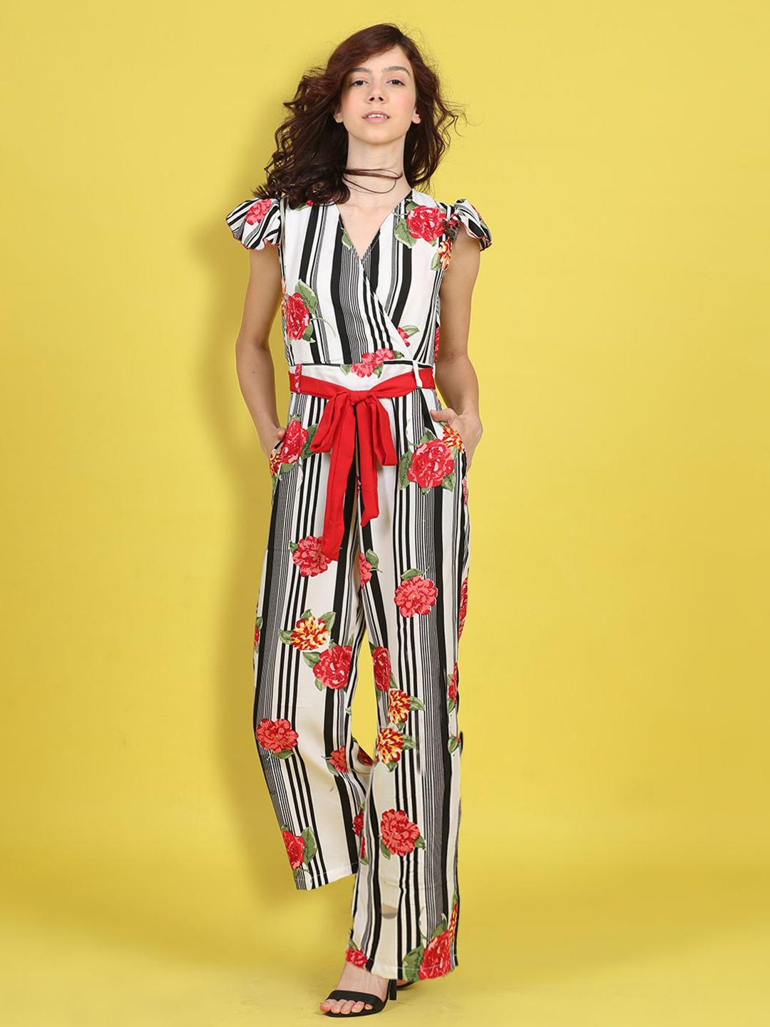 

Cutiekins Girls V-Neck Printed Basic Jumpsuit, Off white
