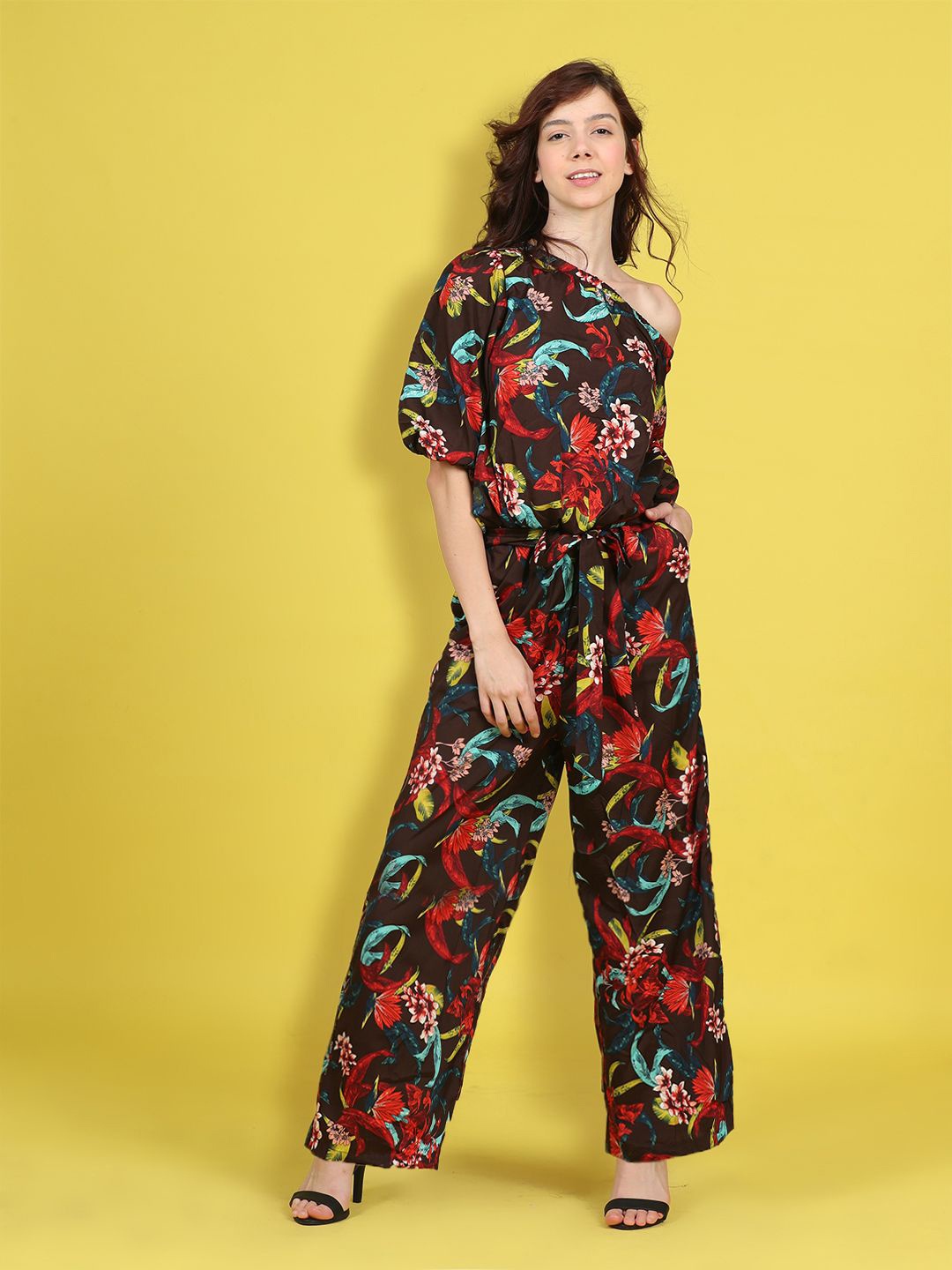 

Cutiekins Girls Printed Basic Jumpsuit, Coffee brown