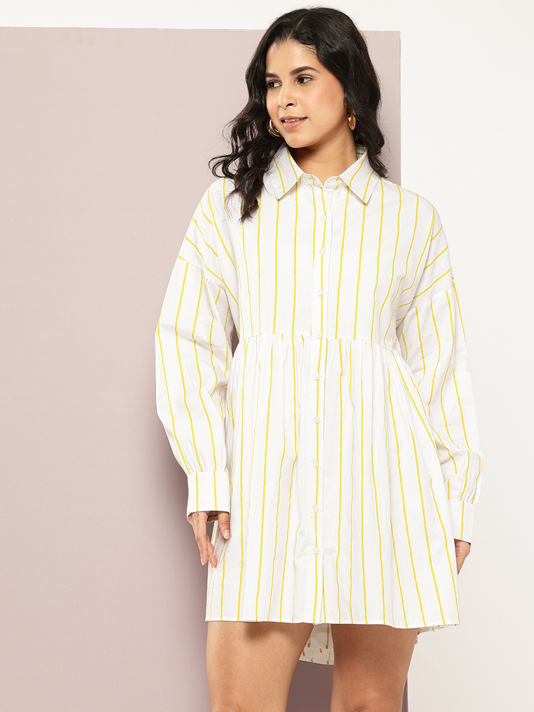 

aaliya Striped Shirt Mini Dress, White