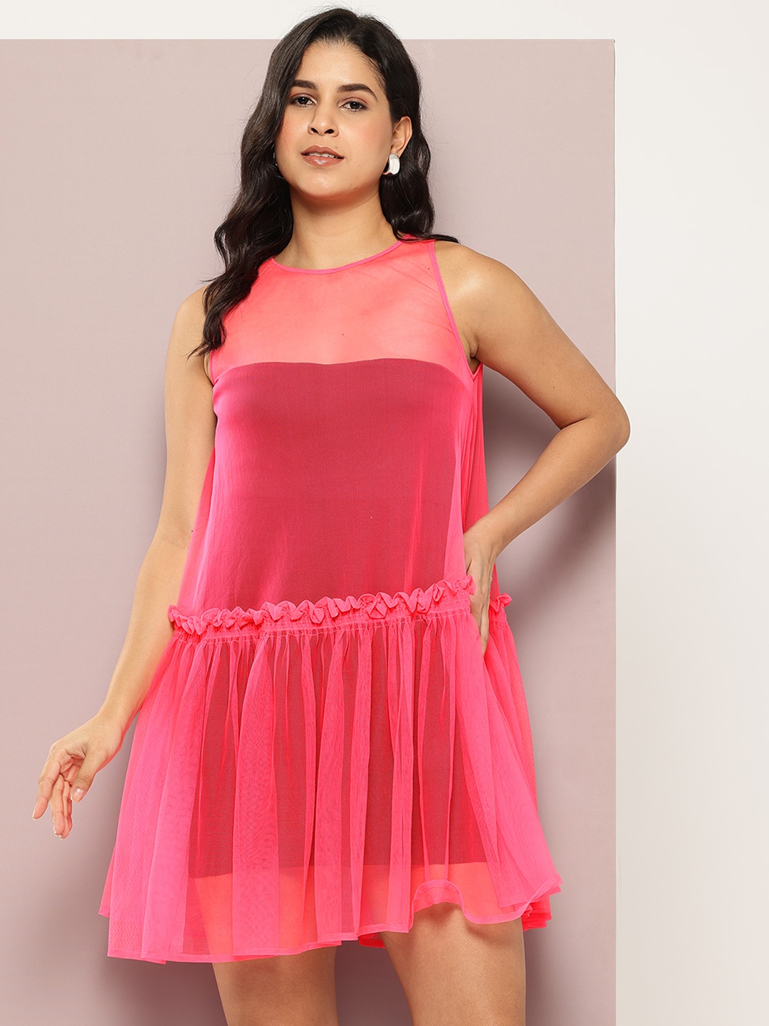

aaliya Net A-Line Mini Dress, Pink