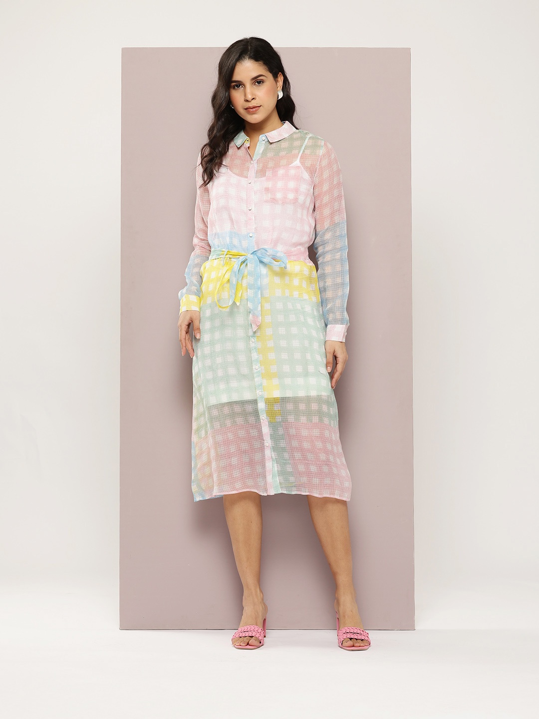 

aaliya Checked Georgette Shirt Dress, Multi