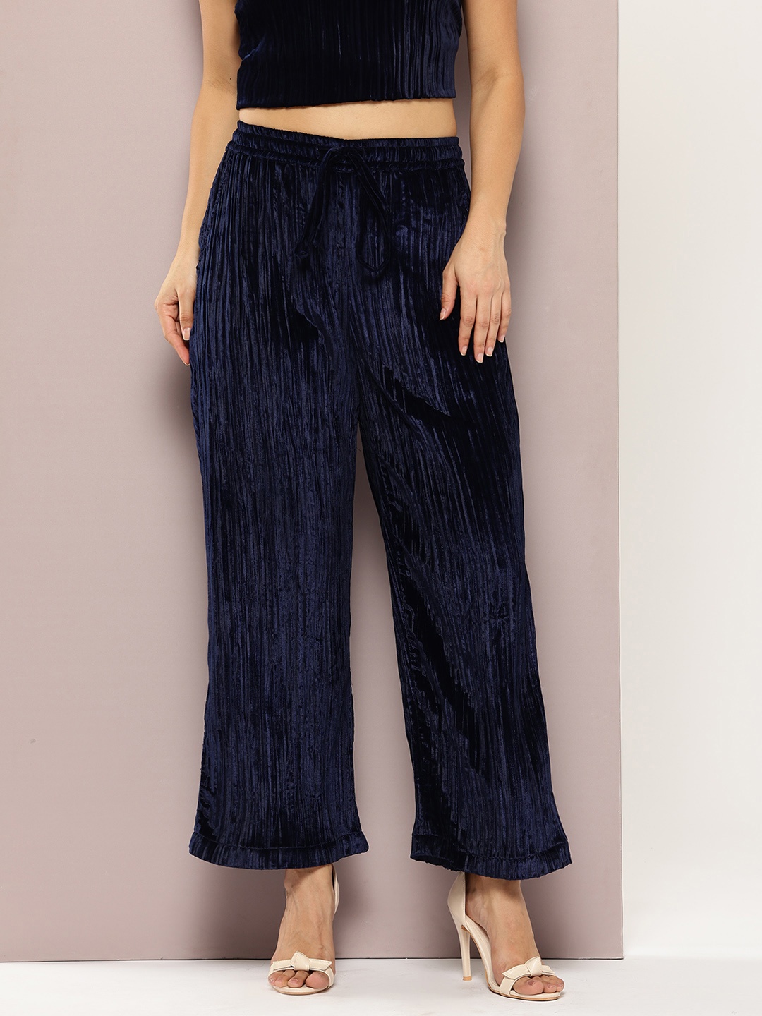 

aaliya Women Relaxed Non Iron Pleated Trousers, Navy blue