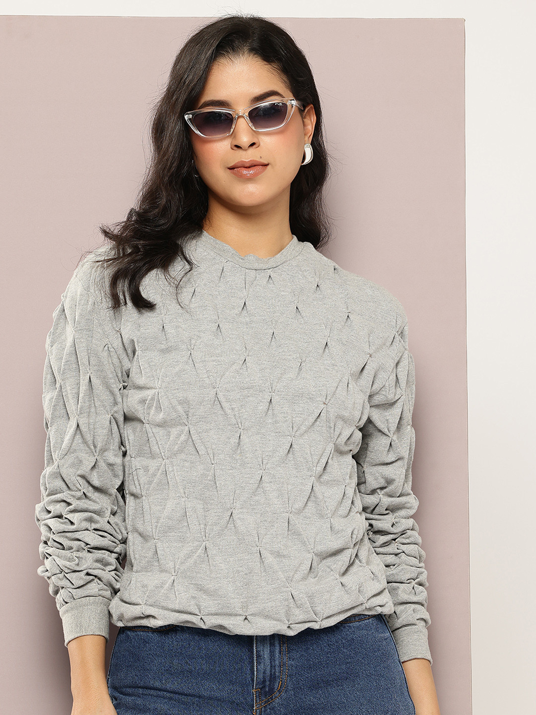 

aaliya Self Design Top, Grey