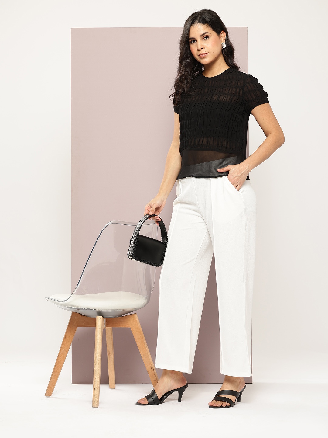 

aaliya Puff Sleeve Georgette Top, Black