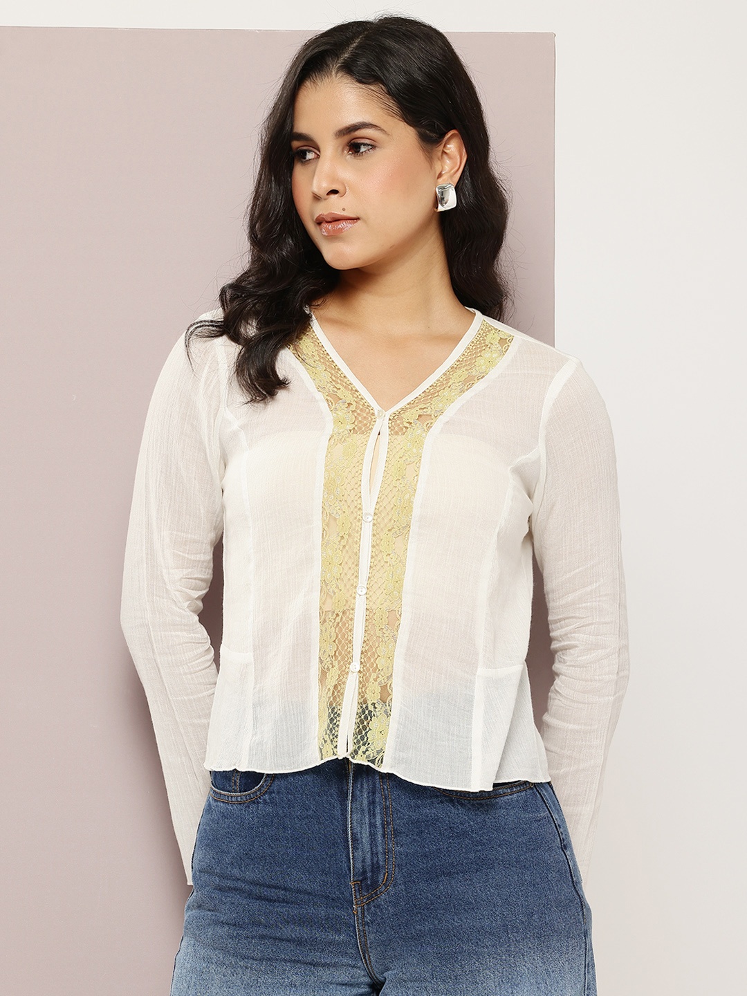

aaliya Laced Crop Top, White