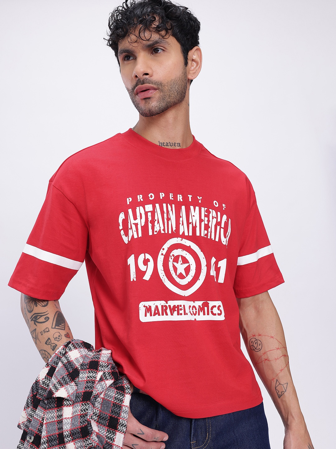 

glitchez Comic Crew Printed Oversize T-shirt, Red