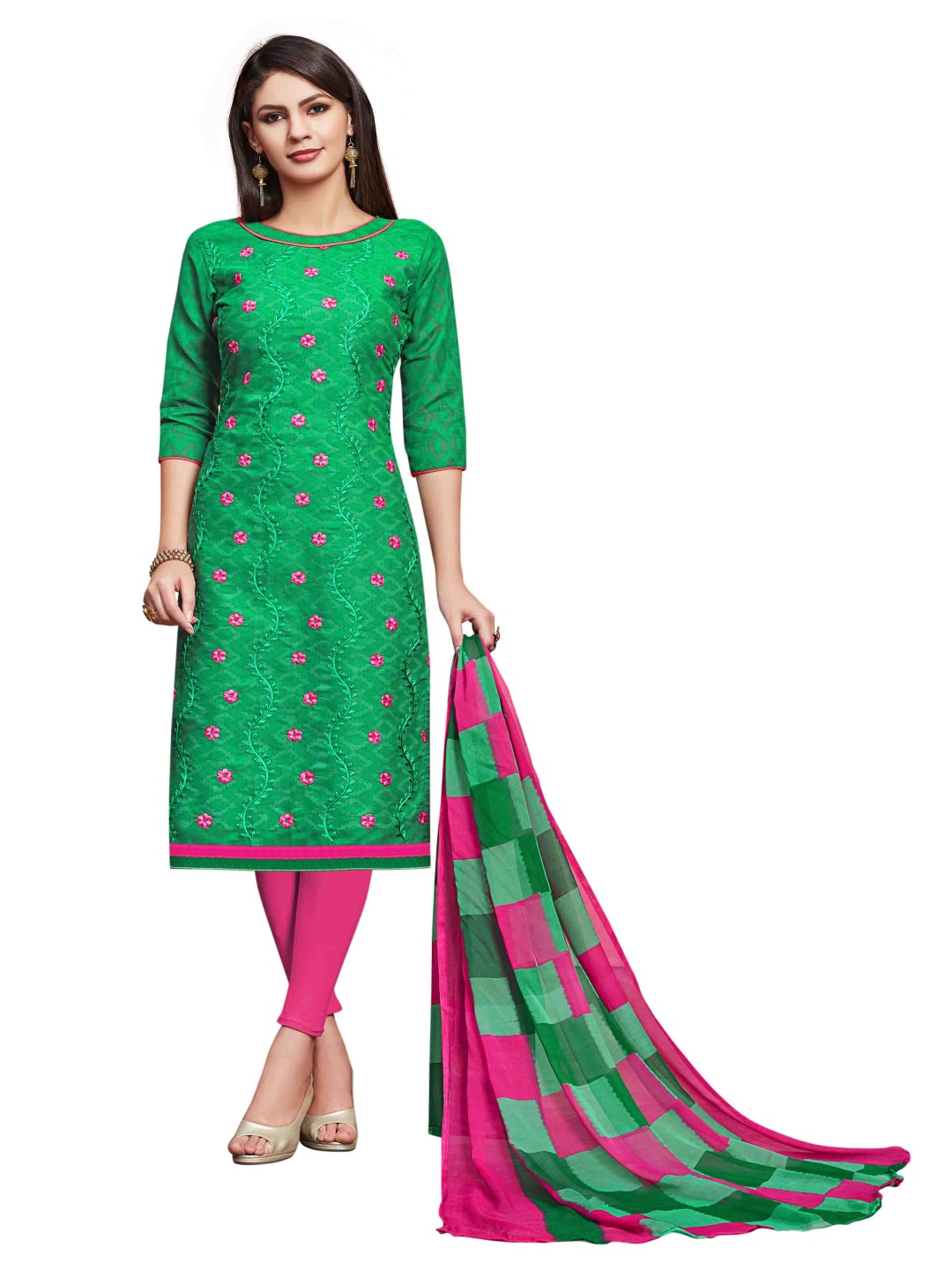 

HERE&NOW Embroidered Unstitched Dress Material, Green
