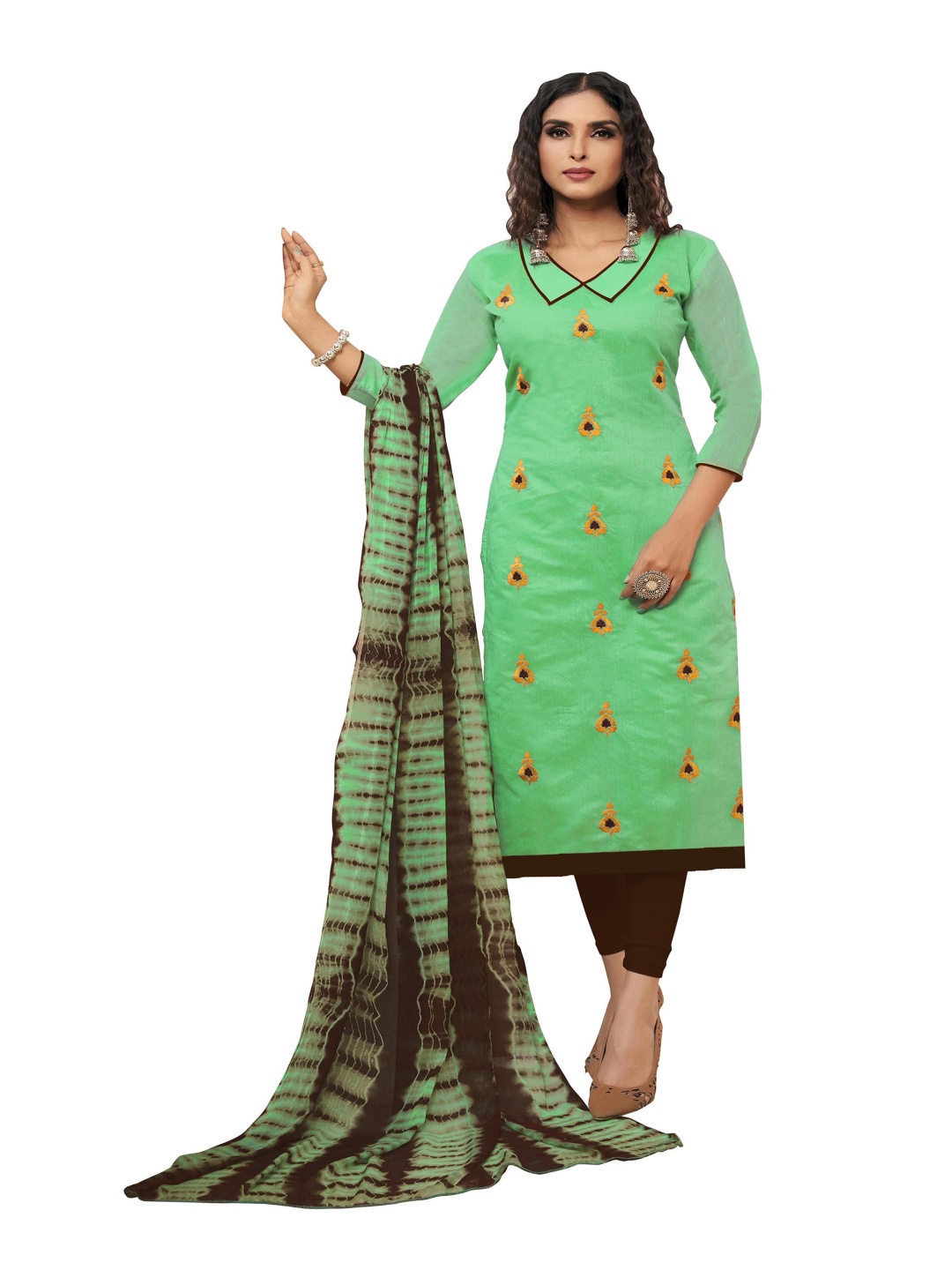 

HERE&NOW Floral Embroidered Unstitched Dress Material, Sea green