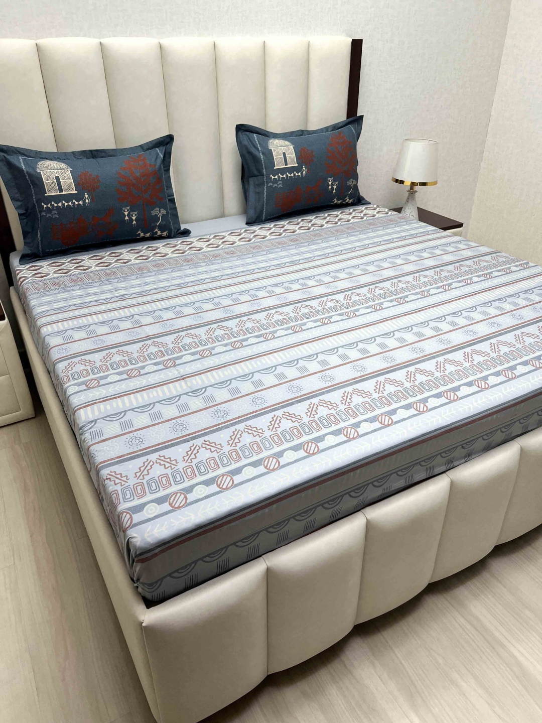 Pure Decor Cotton King Size Double Bed Bedsheet With 2 Pillow Covers 2.74m X 2.74m, Blue