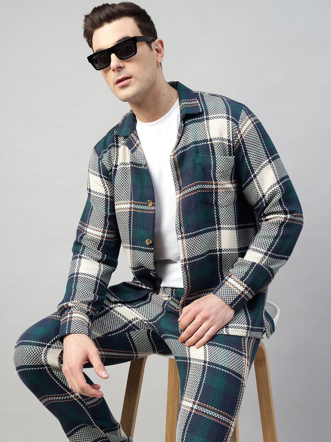 

Hancock Checked Printed Pure Cotton Shirt With Trouser, Navy blue