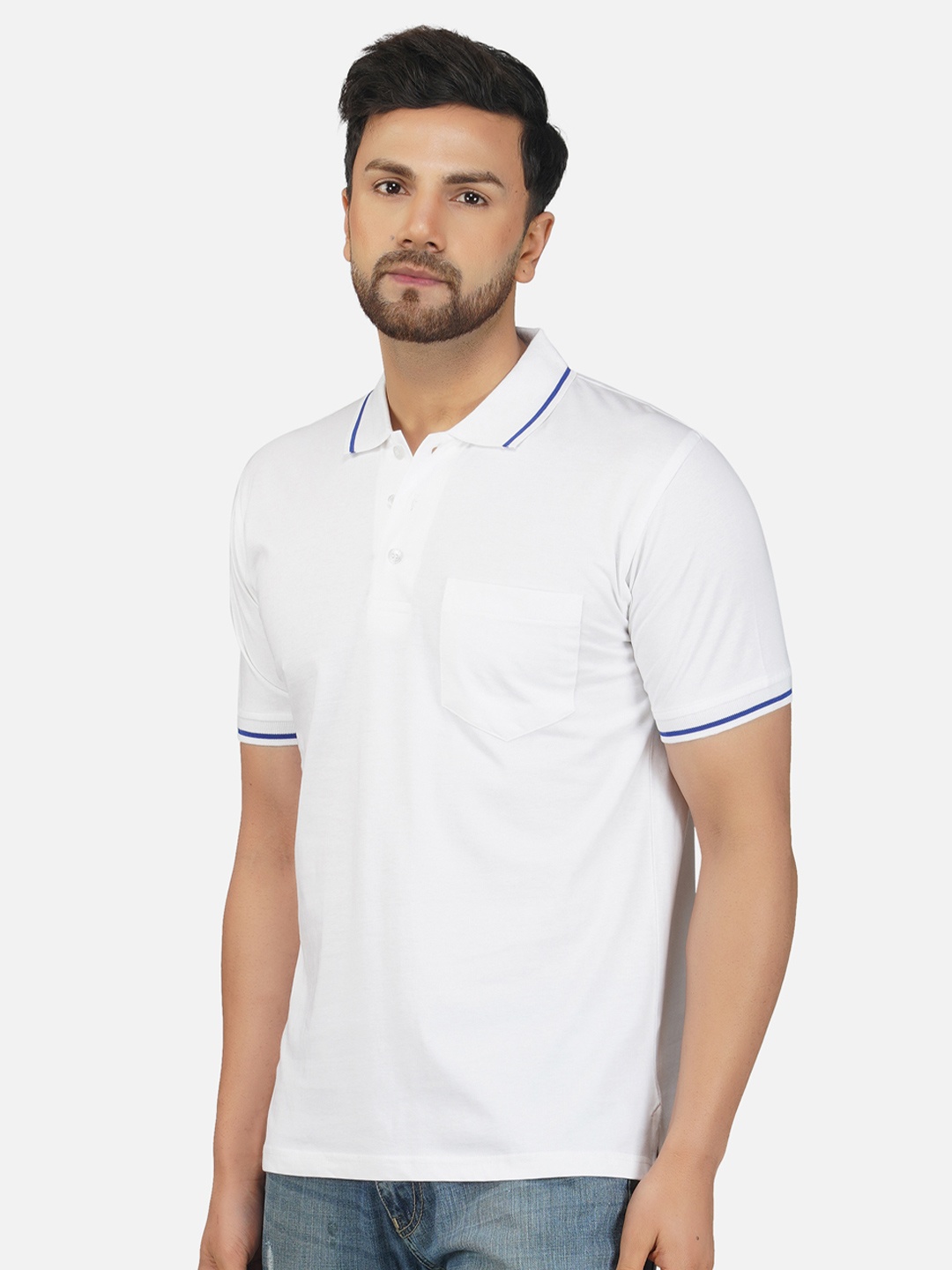 

ALARM Men Solid Polo Collar Cotton Slim Fit T-shirt, White