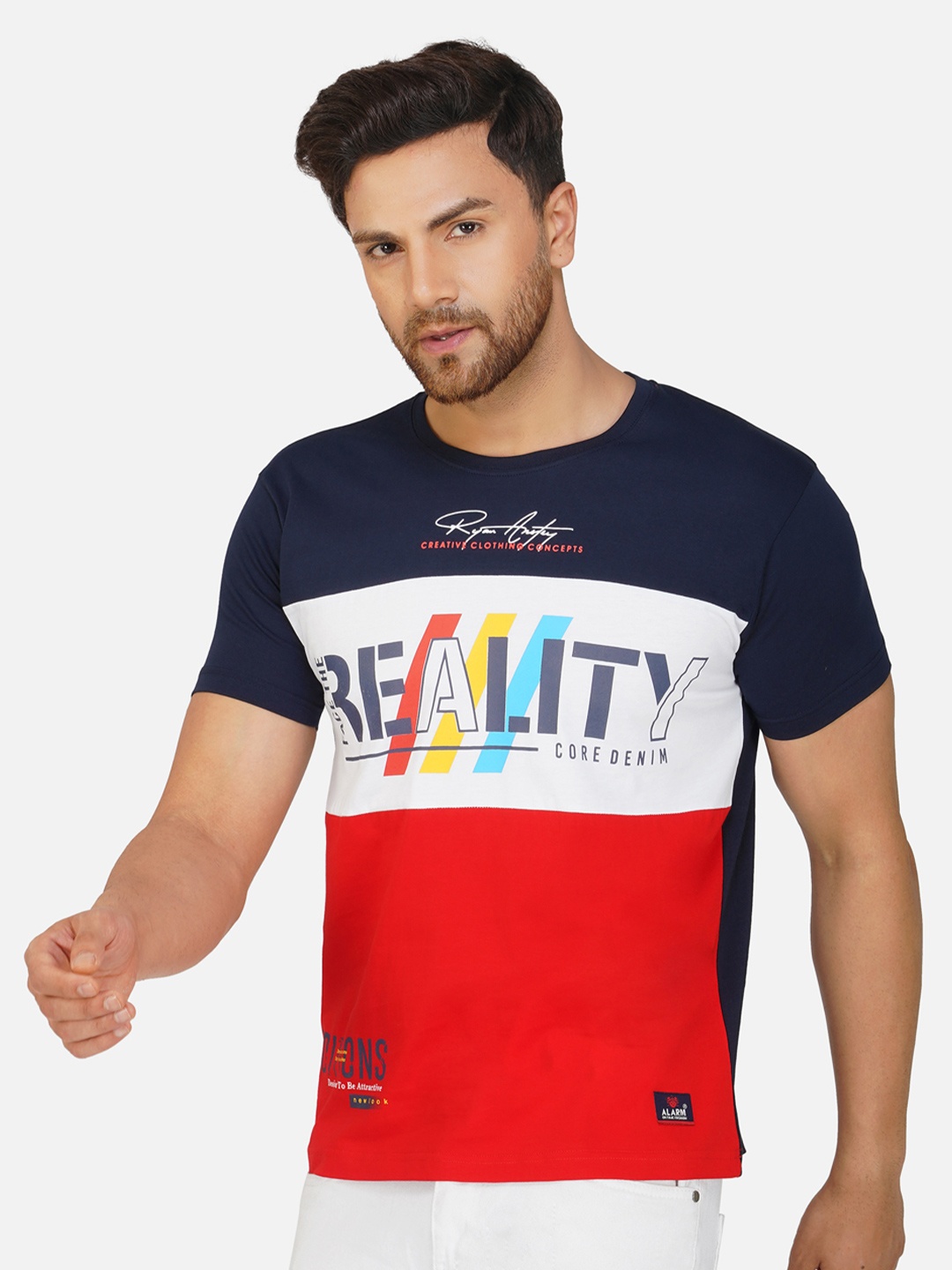 

ALARM Men Typography Printed Round Neck Cotton T-shirt, Multi