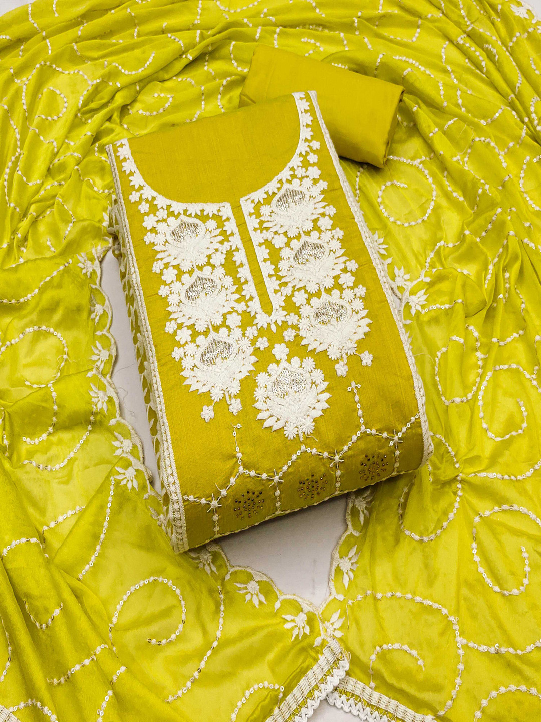 

Blissta Floral Embroidered Sequnnied Unstitched Dress Material, Green