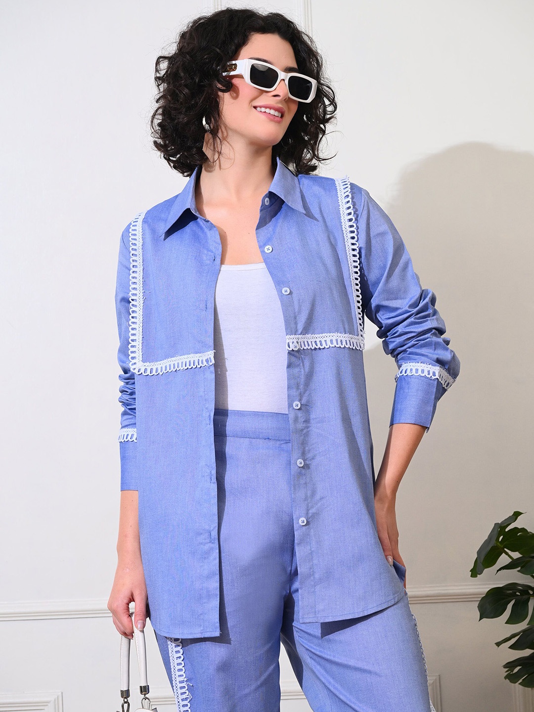 

YELLOW PARROT Pure Cotton Shirt Collar Shirt And Trousers, Blue