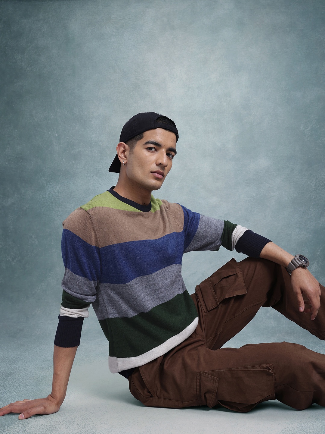 

The Roadster Lifestyle Co. Striped Colourblocked Pullover, Multi