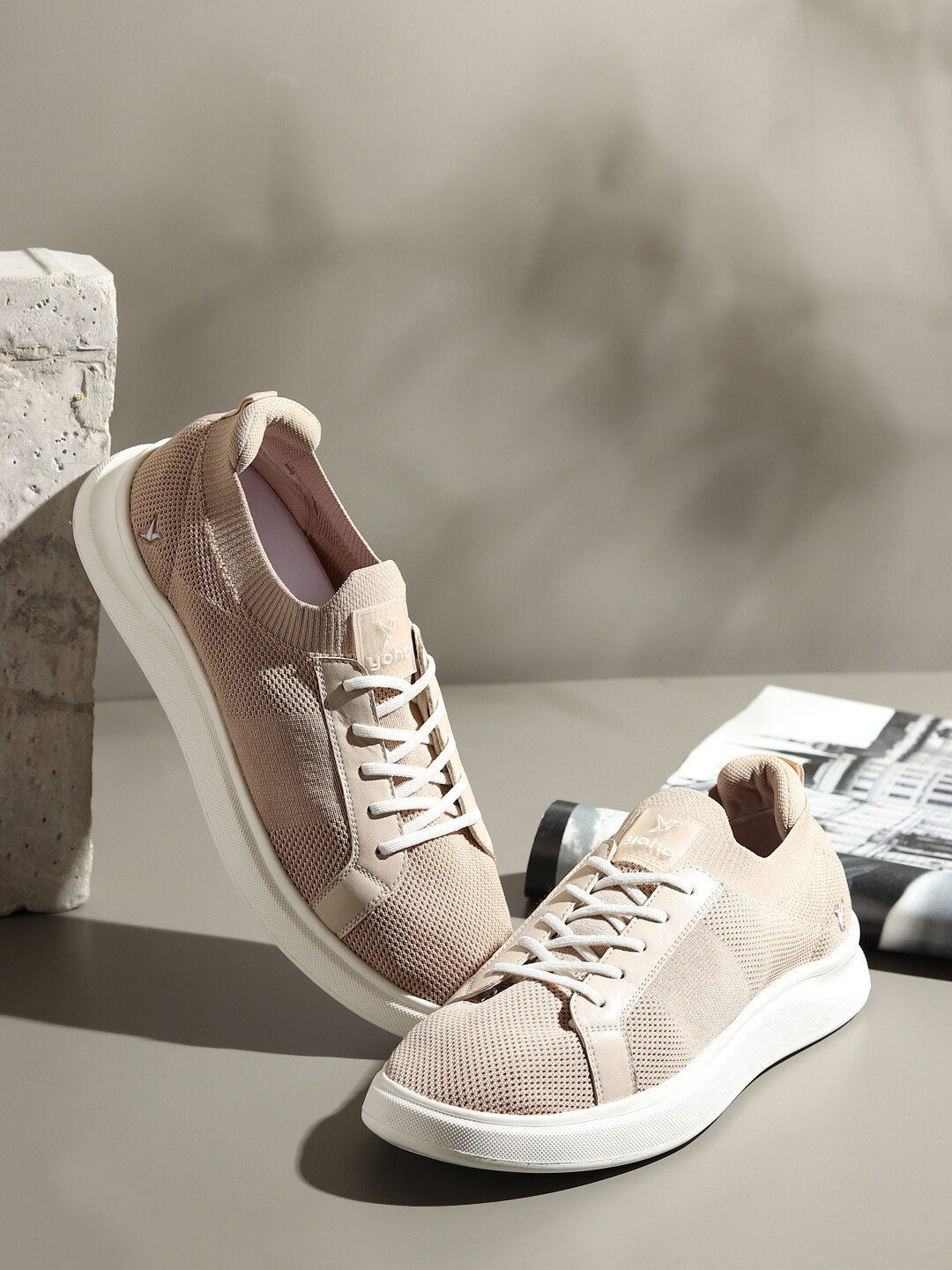 

YOHO Men Trip Enjoy All-Day Comfort with Flyknit Upper & Elastic Laces Sneaker, Beige