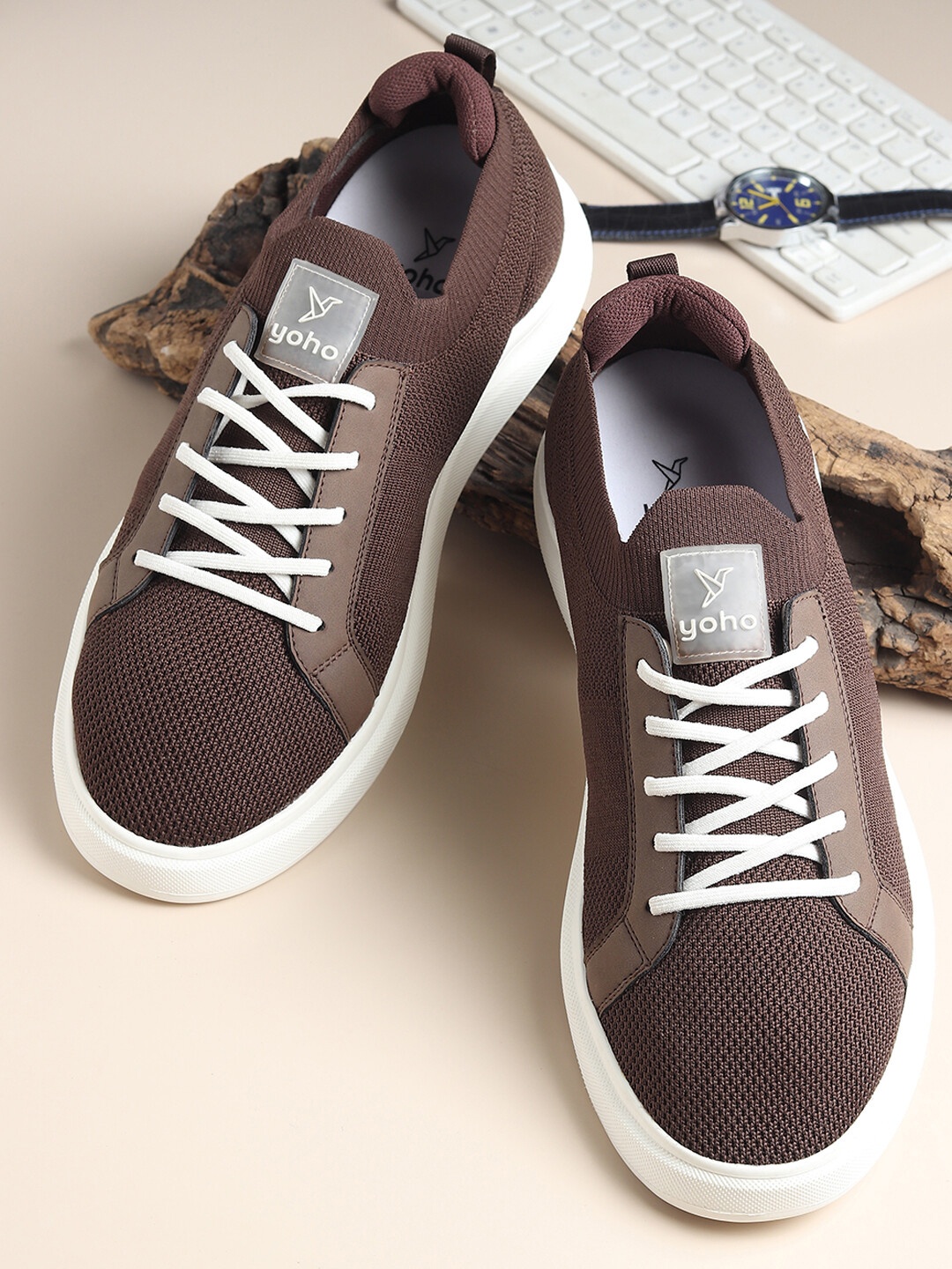 

YOHO Men Trip All-Day Comfort With Flyknit Upper & Elastic Laces Sneaker, Brown
