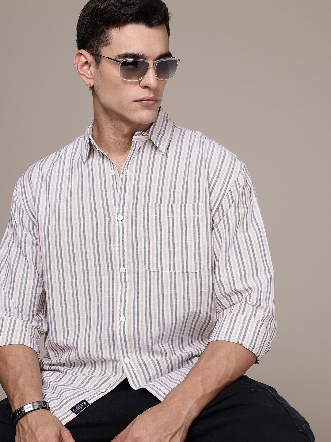 

The Roadster Lifestyle Co. Relaxed Striped Pure Cotton Casual Shirt, Multi