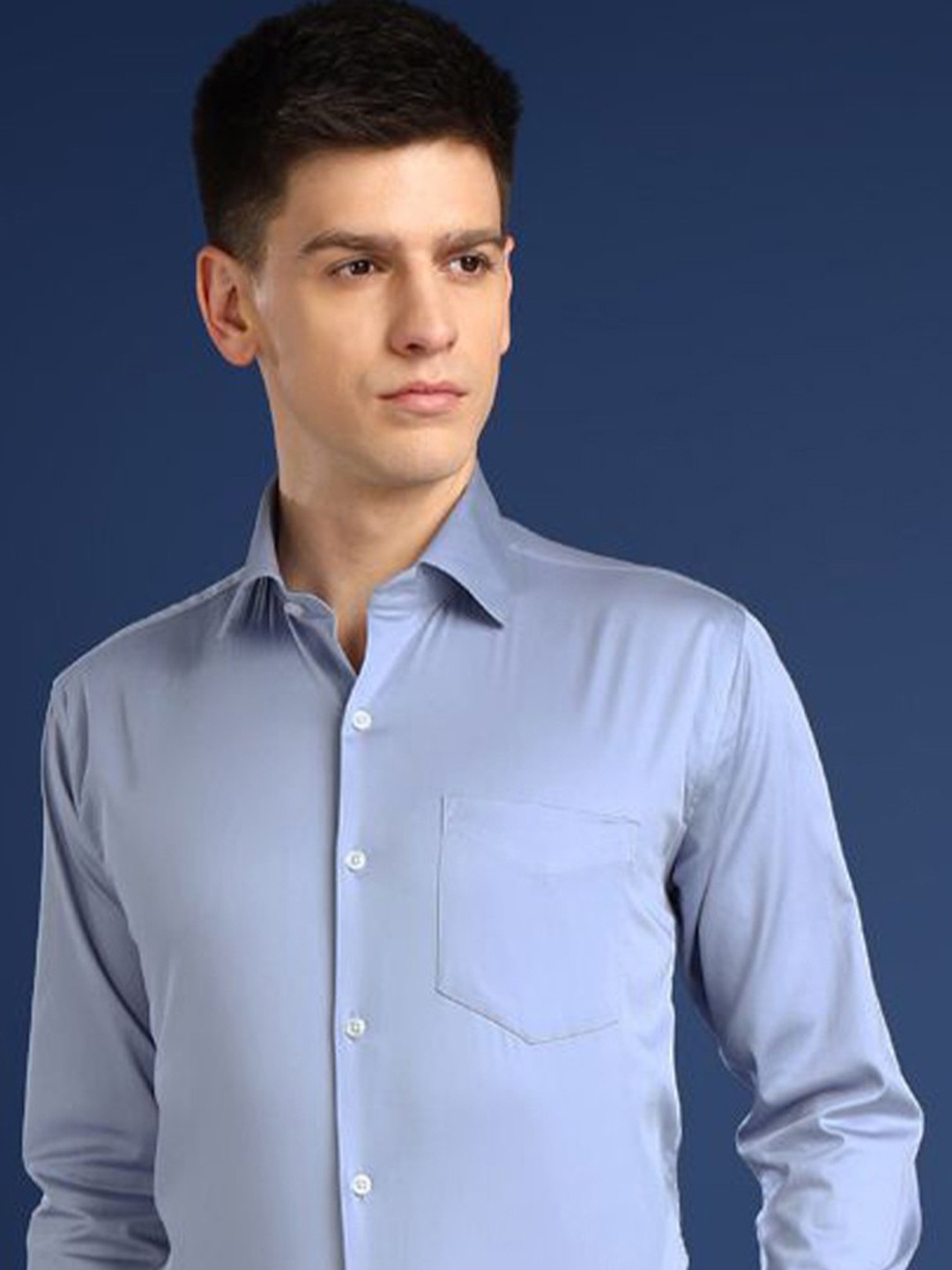 

Hancock Men Premium Slim Fit Spread Collar Solid Cotton Party Shirt, Blue