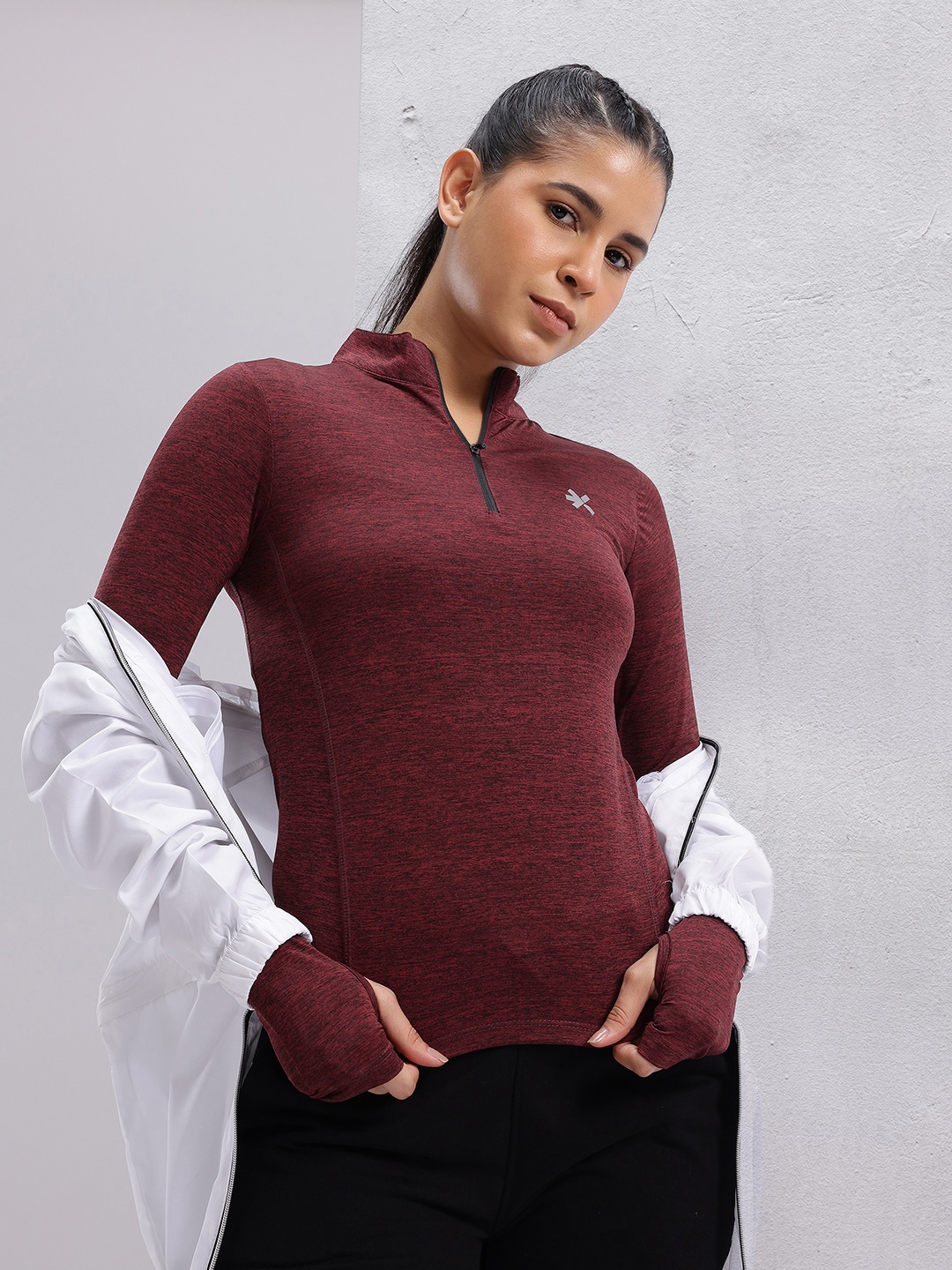 

HRX by Hrithik Roshan Women Printed High Neck Sports T-shirt, Maroon
