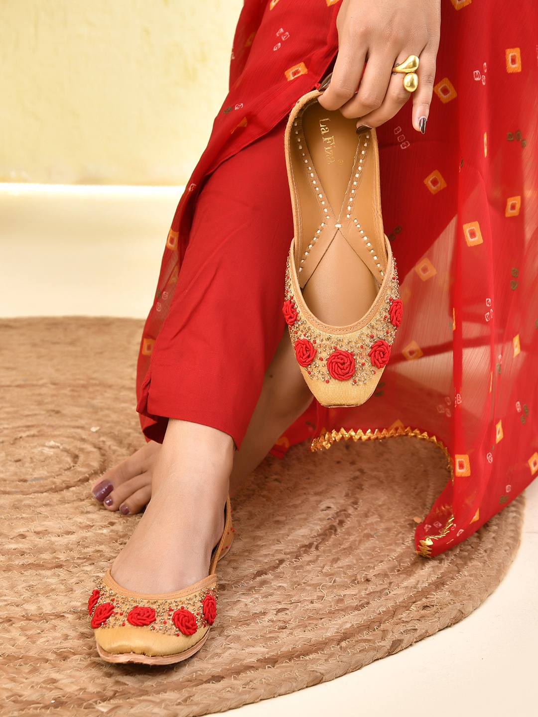 

La Fiza Women Embellished Mojaris Flats, Beige