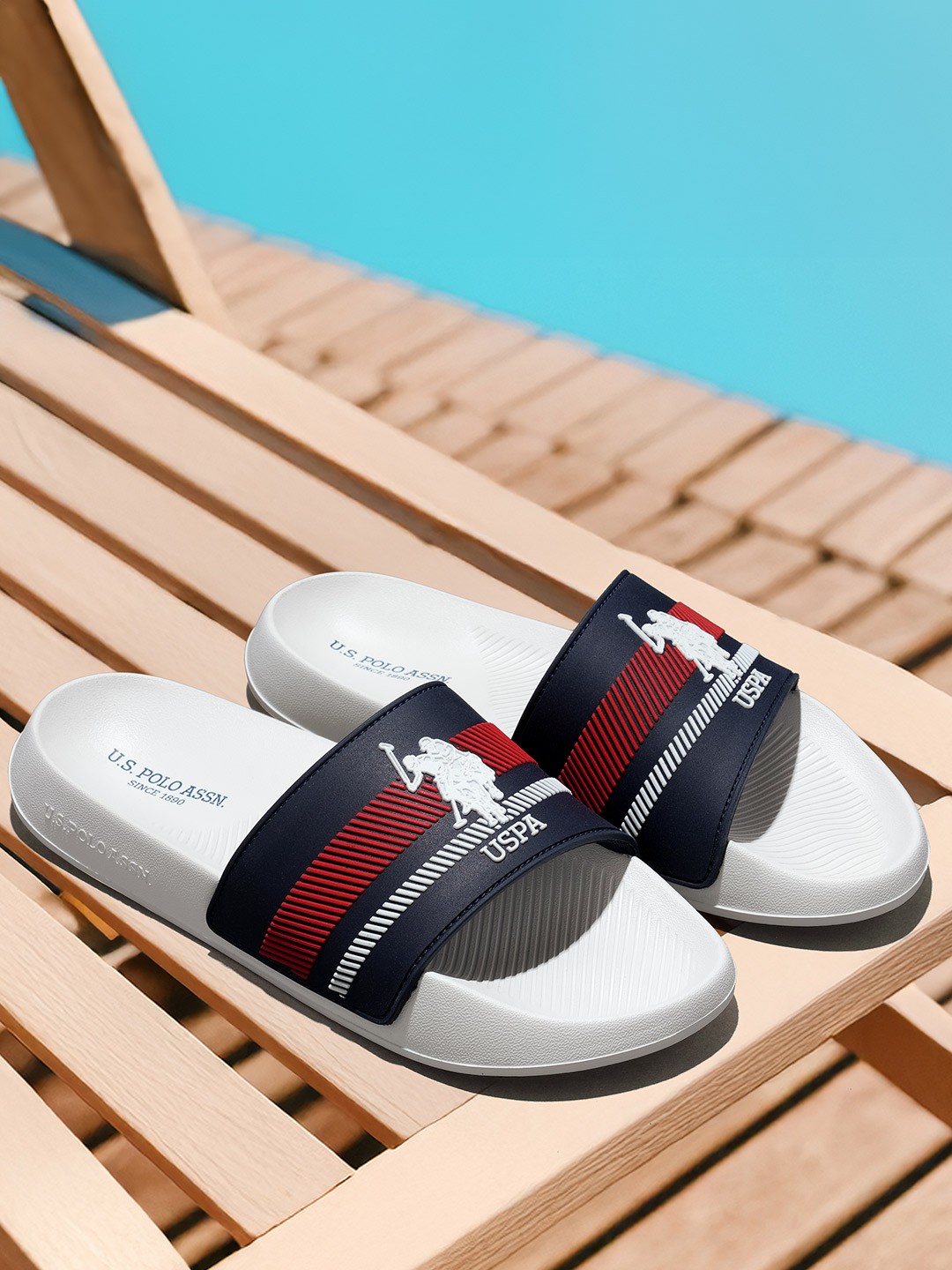 

U.S. Polo Assn. Men RAFA Printed Rubber Sliders, White