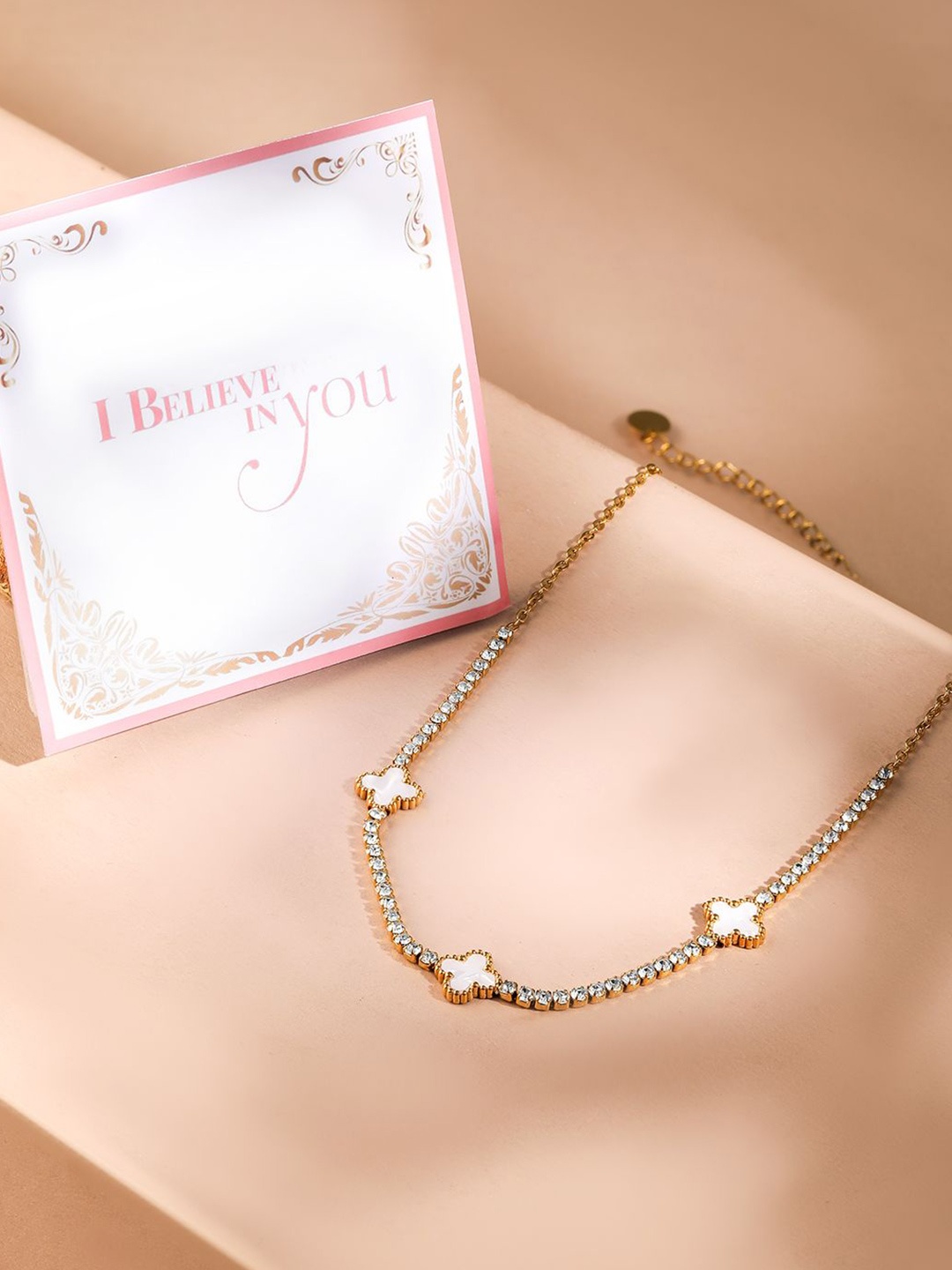 

Rubans Valentine's 18K Gold Plated Stainless Steel Tarnish Free Clover Pendant Necklace