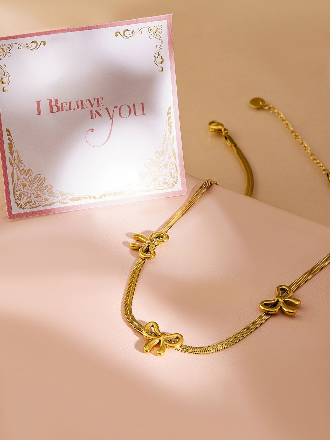 

Rubans Valentine's 18K Gold-Plated Stainless-Steel Tarnish-Free Bow Design Chain Necklace