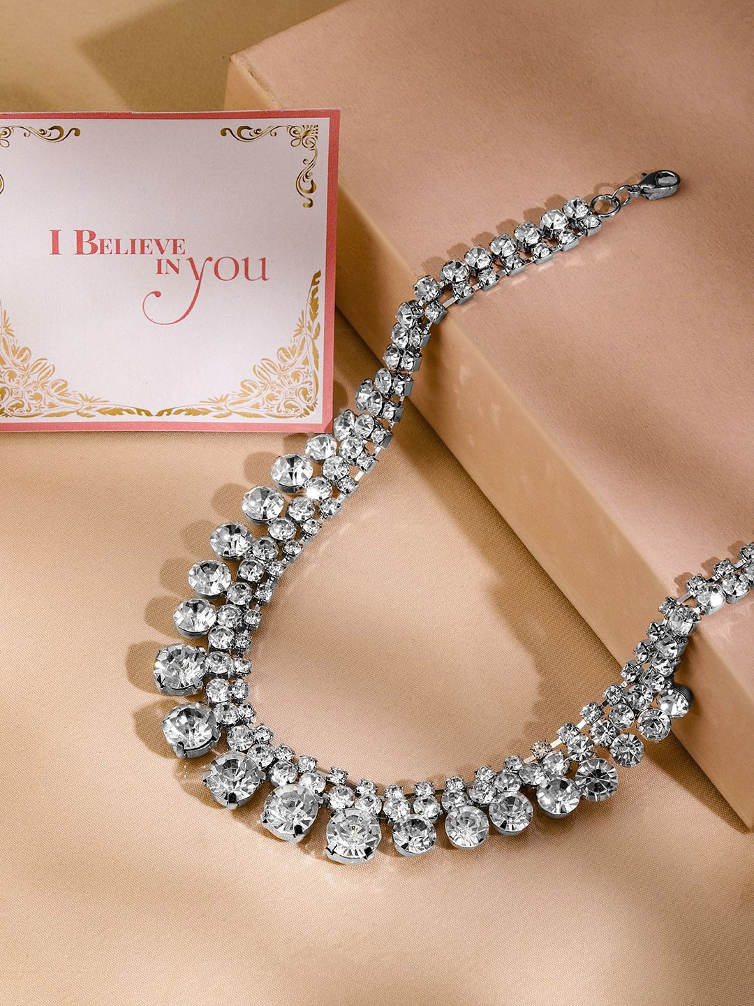 

Rubans Valentine's Rhodium-Plated Teardrop Crystal Necklace, Silver