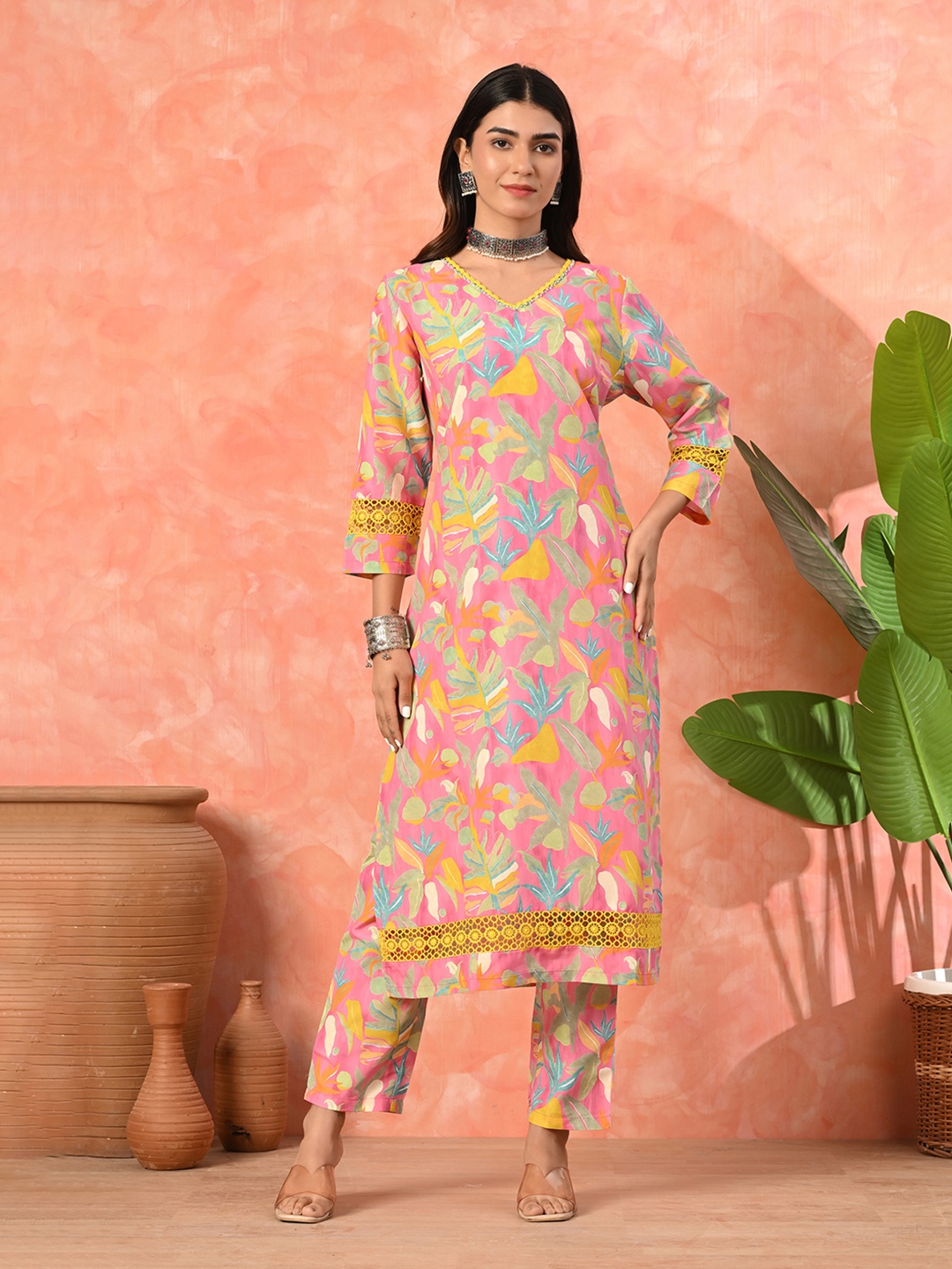 

Sangria Women Pink Poly Rayon Digital Printed Kurta with Pant