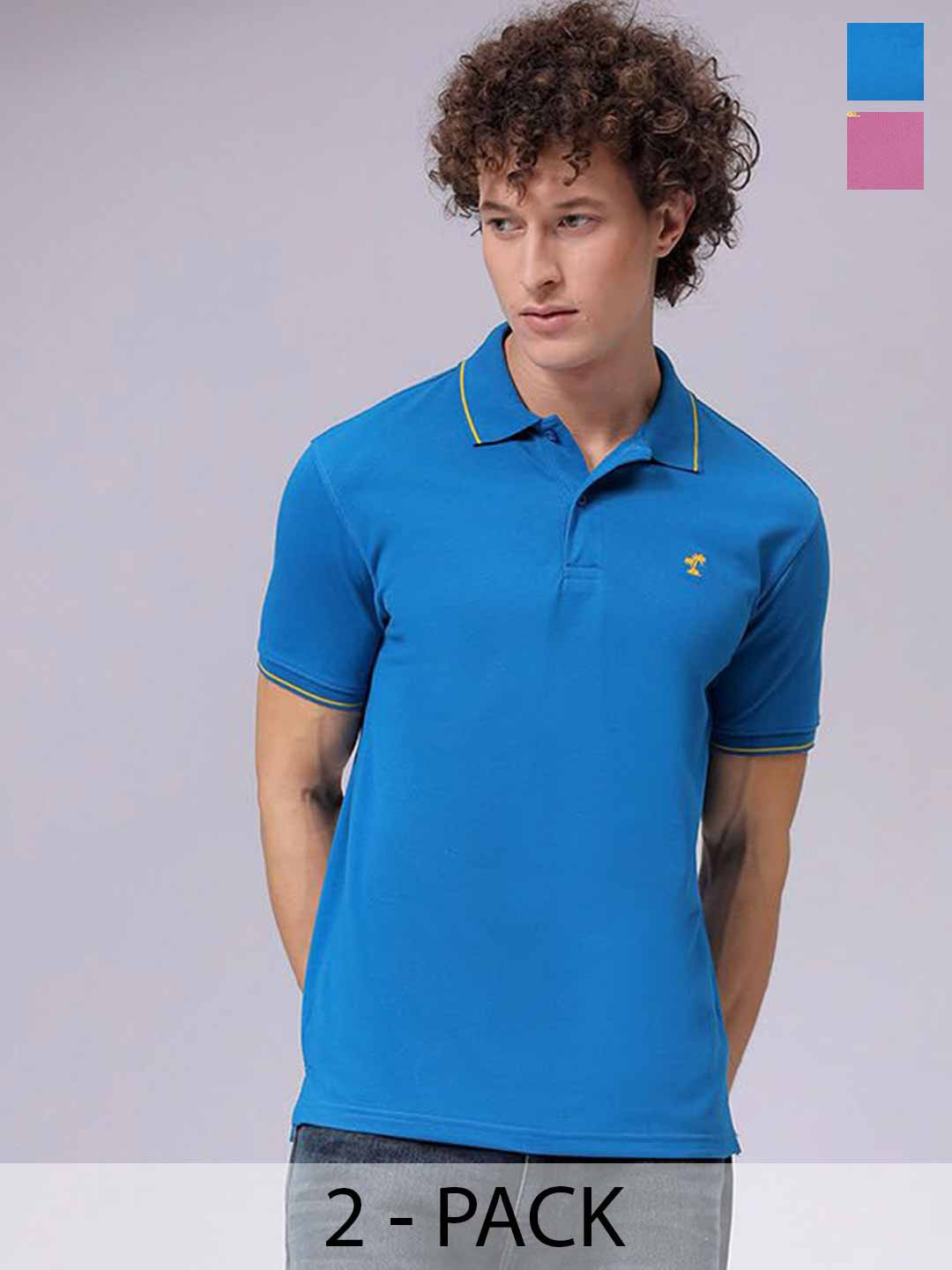 

The Indian Garage Co Men Pack of 2 Polo Collar T-shirts, Blue