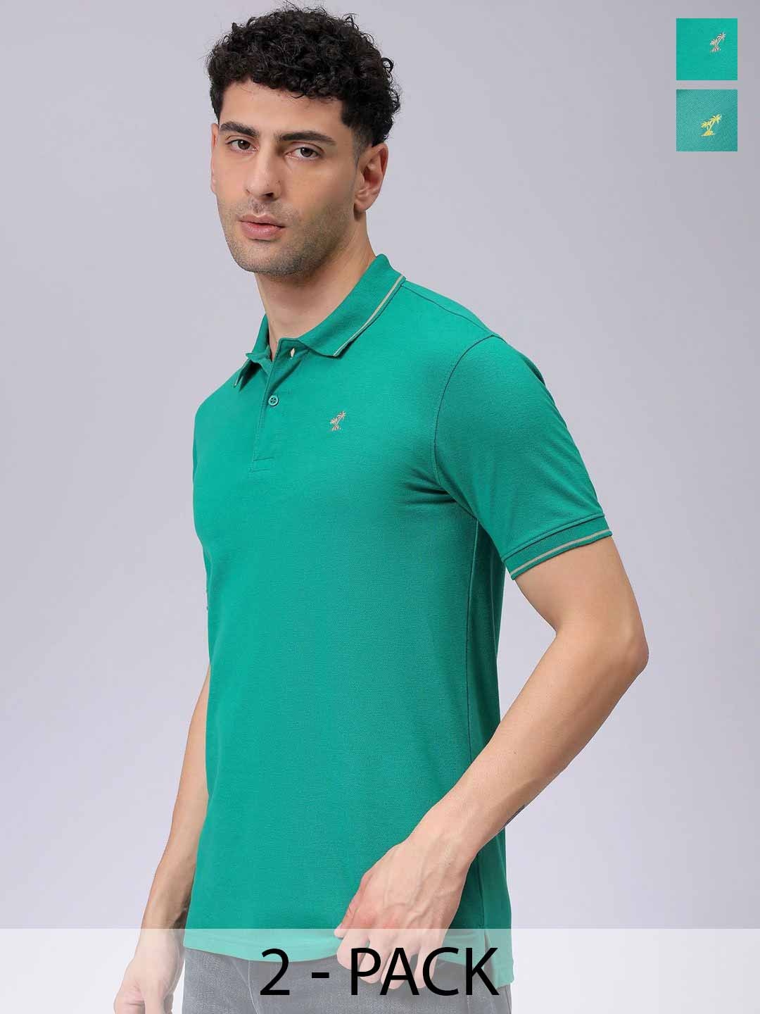 

The Indian Garage Co Men Pack of 2 Solid Polo Collar T-shirts, Green