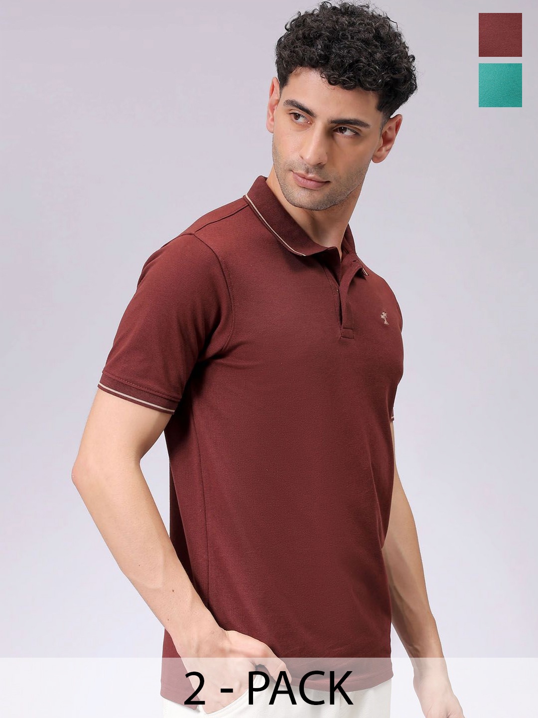 

The Indian Garage Co Men's Pack of 2 Polo Collar T-Shirt, Brown