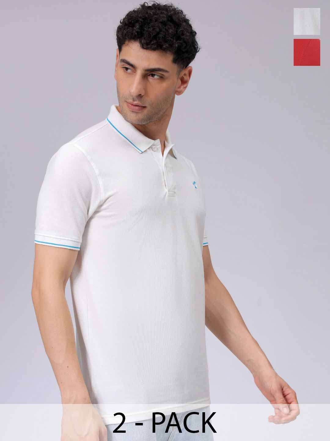 

The Indian Garage Co Men Pack of 2 Polo Collar T-shirts, White