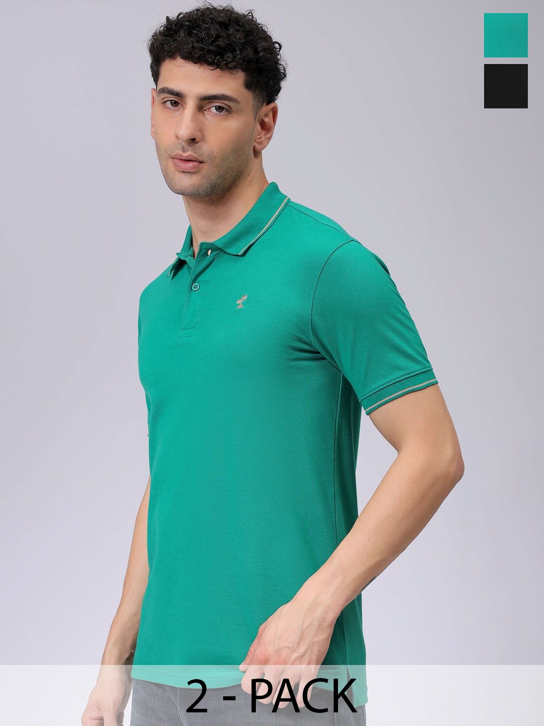 

The Indian Garage Co Men's Pack of 2 Polo Collar T-Shirt, Green