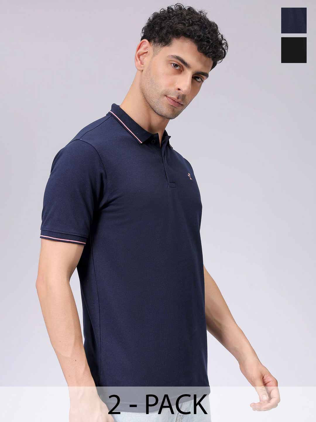 

The Indian Garage Co Men Pack of 2 Polo Collar T-shirts, Navy blue