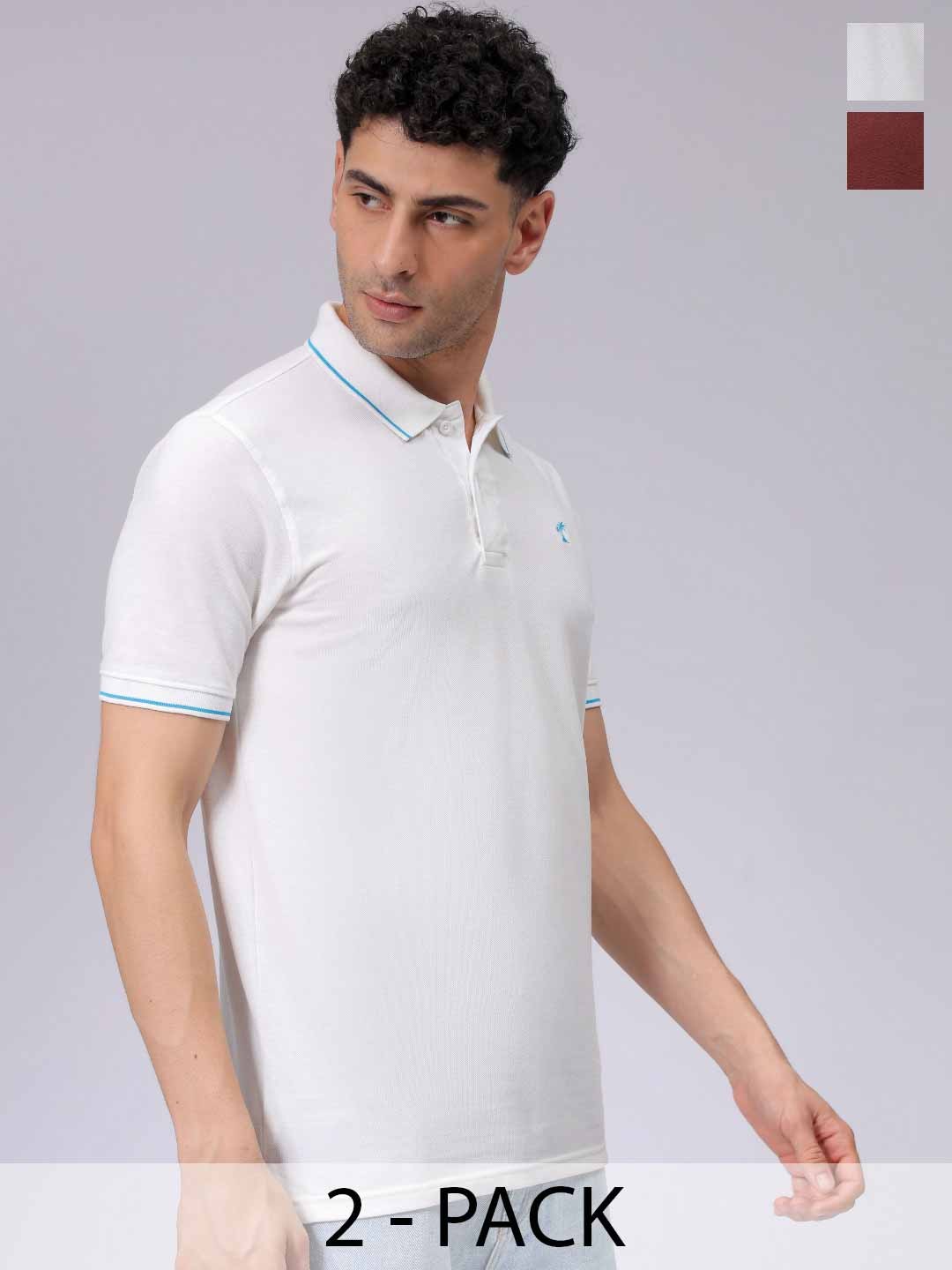 

The Indian Garage Co Men Pack of 2 Polo Collar T-shirts, White