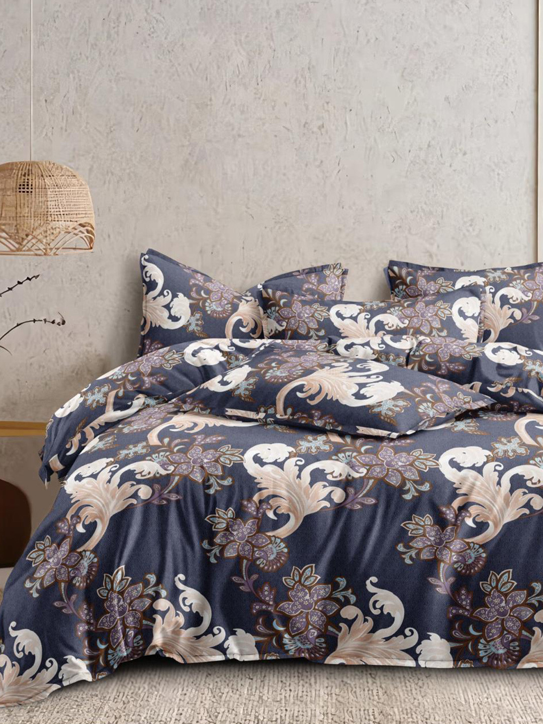 

Cortina Glazed Cotton Navy Blue Paisley 140 TC King Bedsheet with 2 Pillow Covers