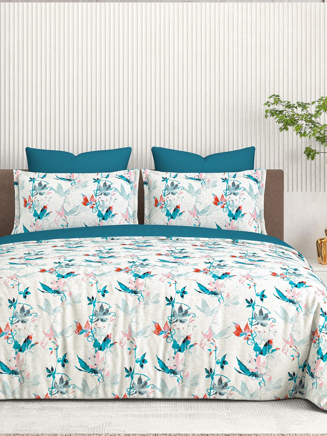 

Cortina Glazed Cotton Blue Floral 140 TC King Bedsheet with 2 Pillow Covers
