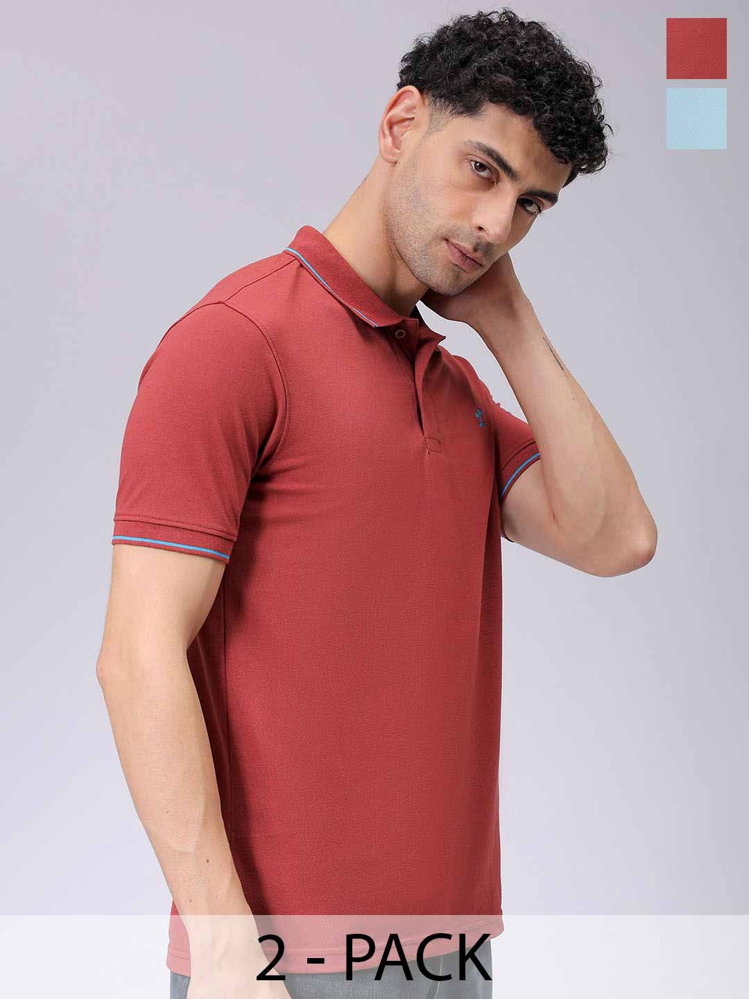 

The Indian Garage Co Men Pack of 2 Polo Collar T-shirts, Rust