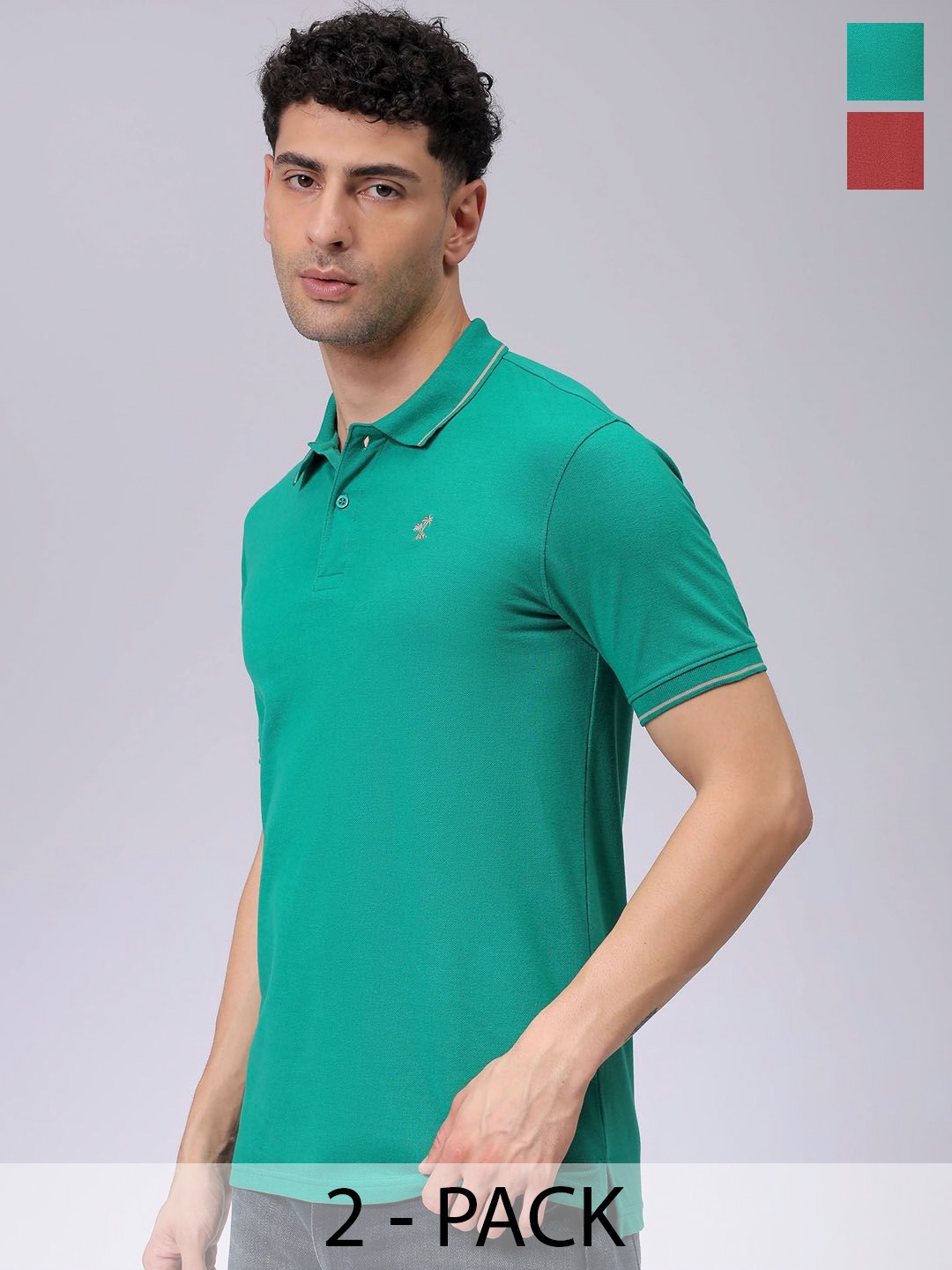 

The Indian Garage Co Men's Pack of 2 Polo Collar T-Shirt, Green