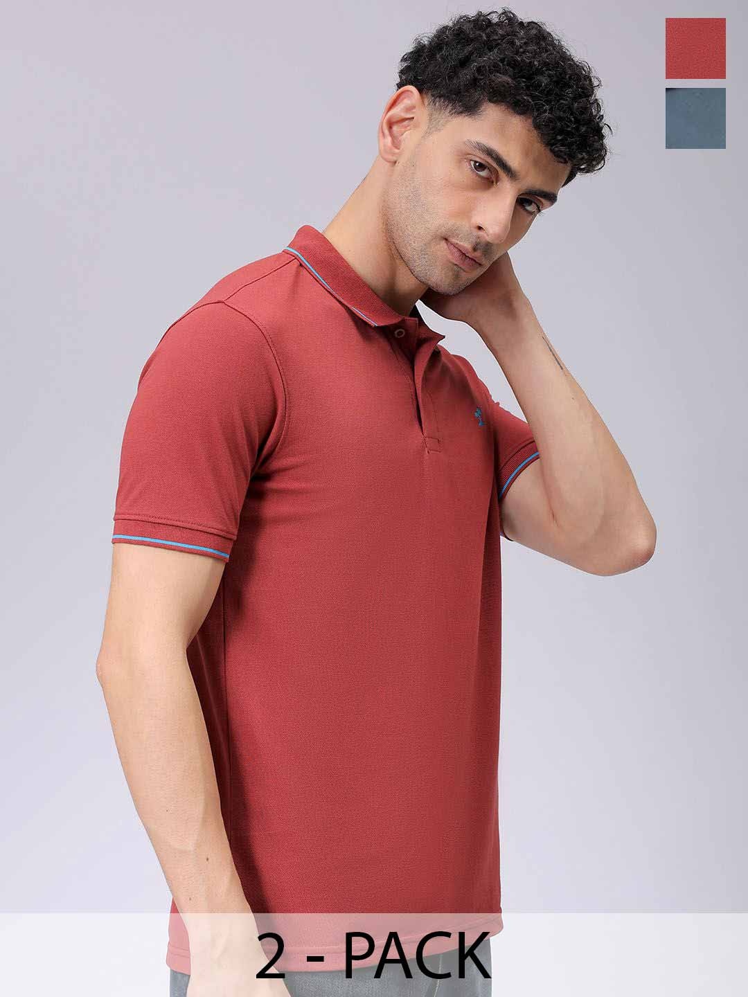 

The Indian Garage Co Men Pack of 2 Polo Collar T-shirts, Rust