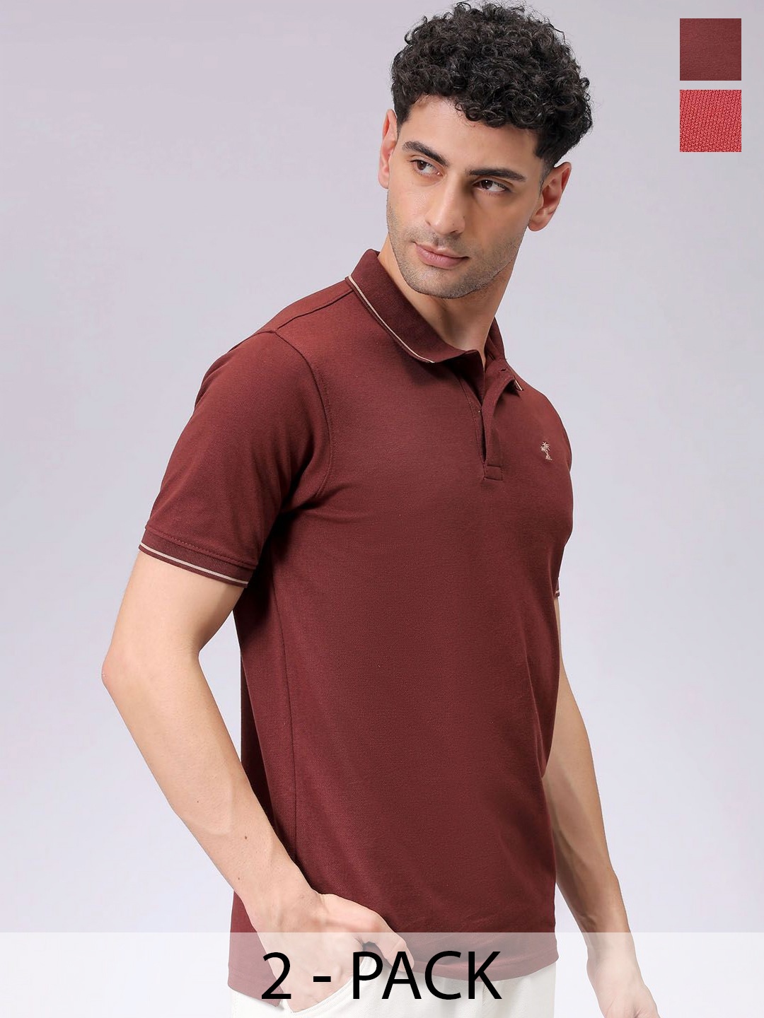 

The Indian Garage Co Men's Pack of 2 Polo Collar T-Shirt, Brown