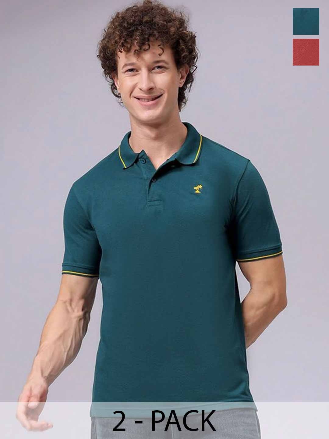 

The Indian Garage Co Men Pack of 2 Polo Collar T-shirts, Green