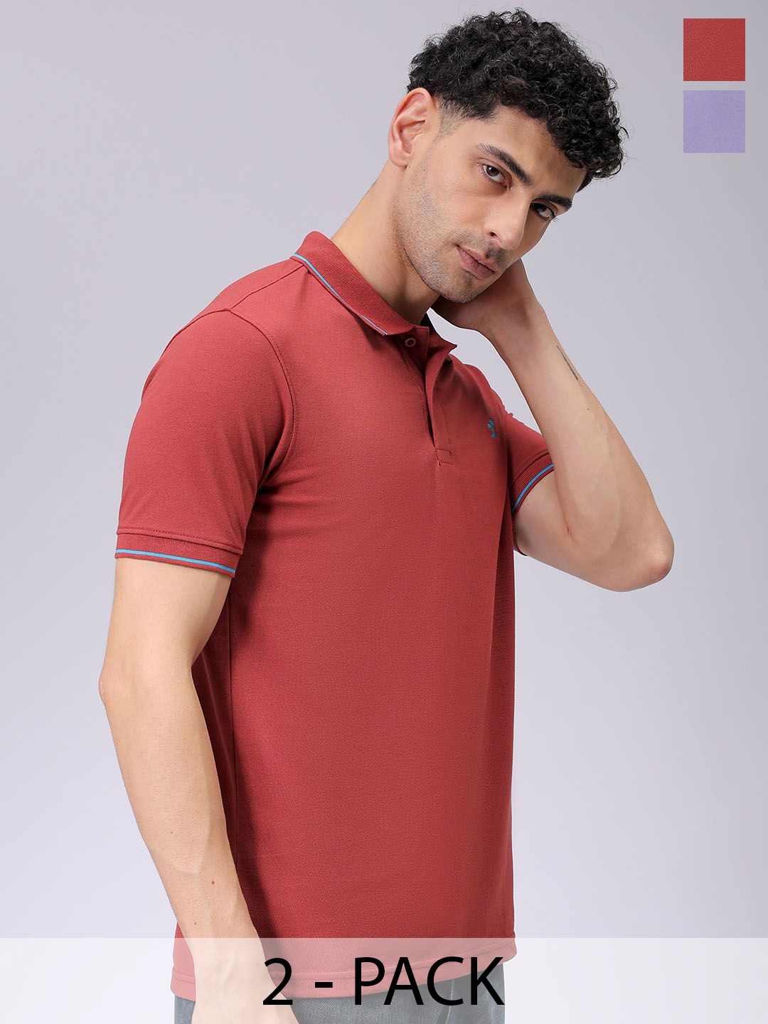 

The Indian Garage Co Men's Pack of 2 Polo Collar T-Shirt, Rust