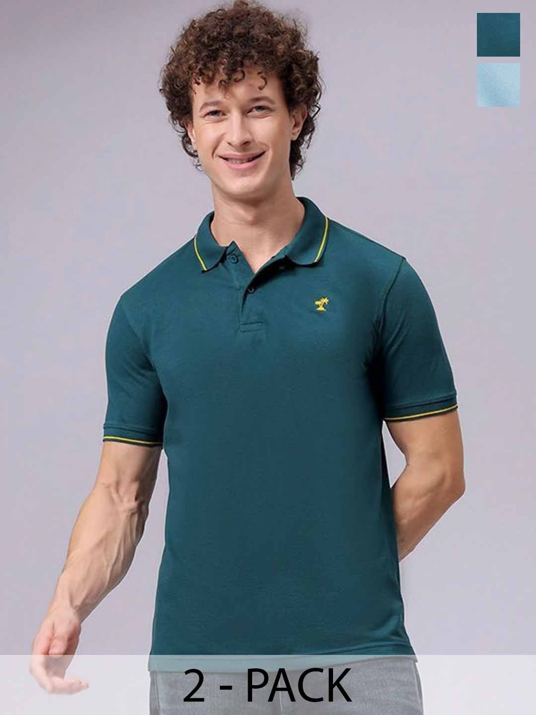 

The Indian Garage Co Men Pack of 2 Polo Collar T-shirts, Green