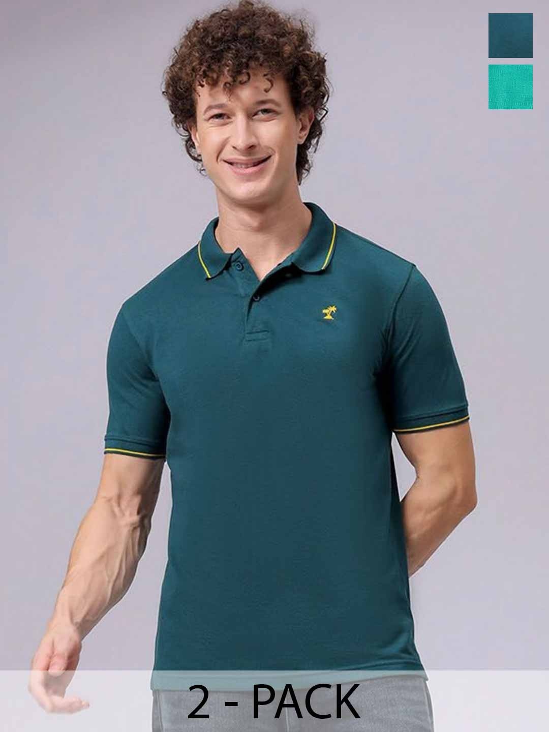 

The Indian Garage Co Men Pack of 2 Polo Collar T-shirts, Green