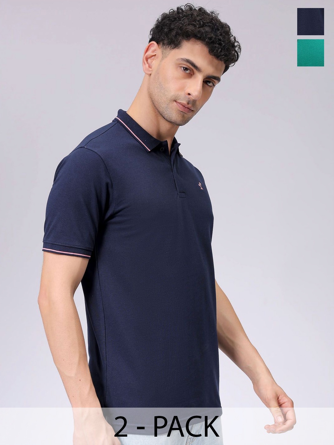 

The Indian Garage Co Men's Pack of 2 Polo Collar T-Shirt, Navy blue