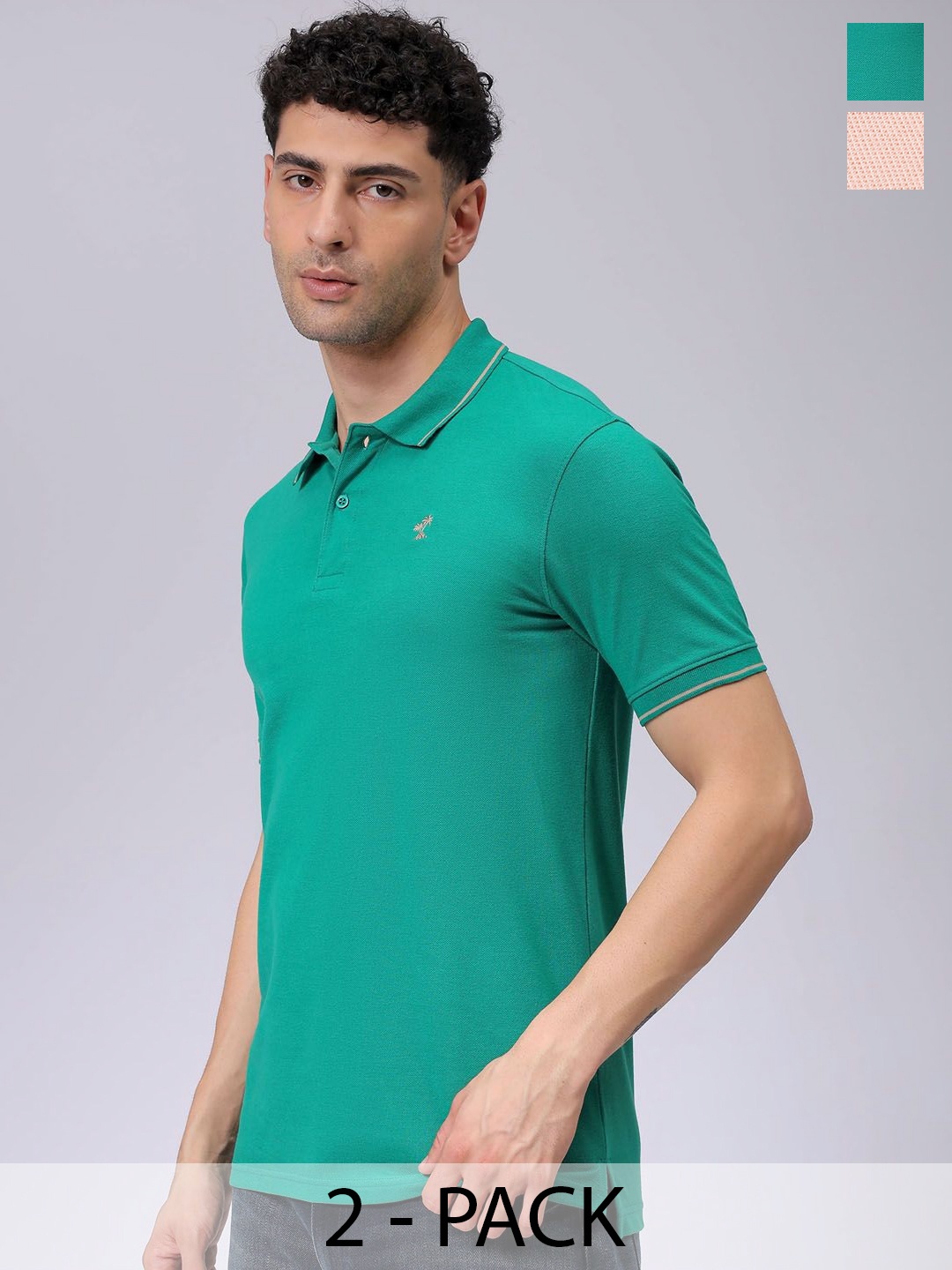 

The Indian Garage Co Men's Pack of 2 Polo Collar T-Shirt, Green
