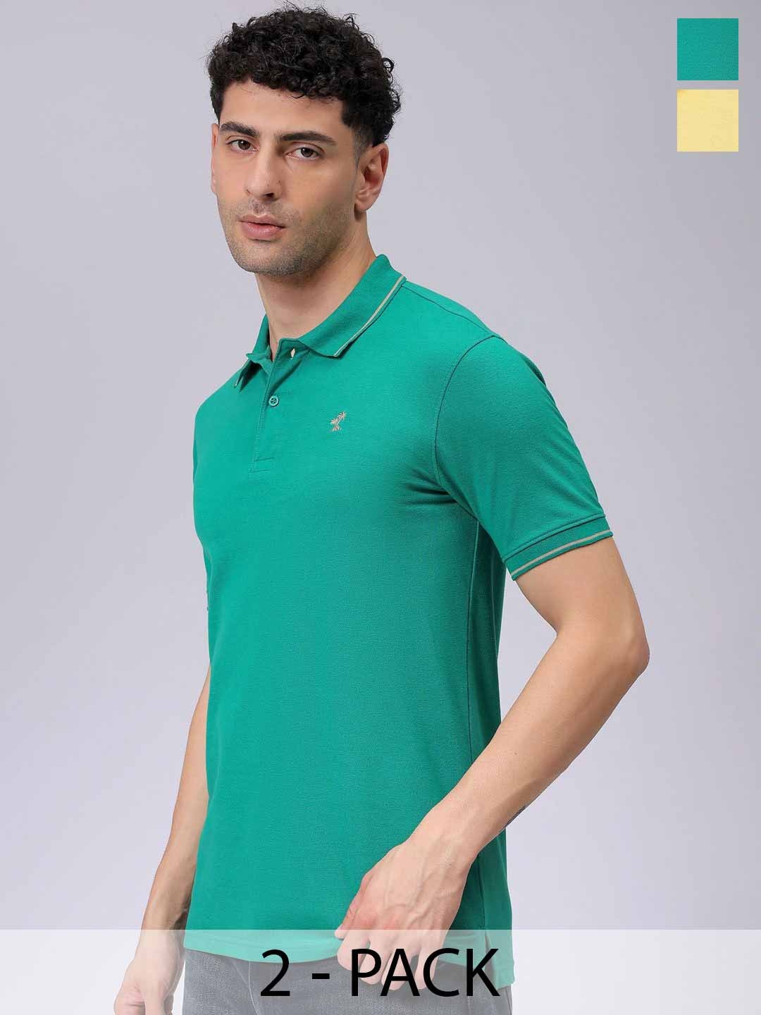 

The Indian Garage Co Men Pack of 2 Polo Collar T-shirts, Green